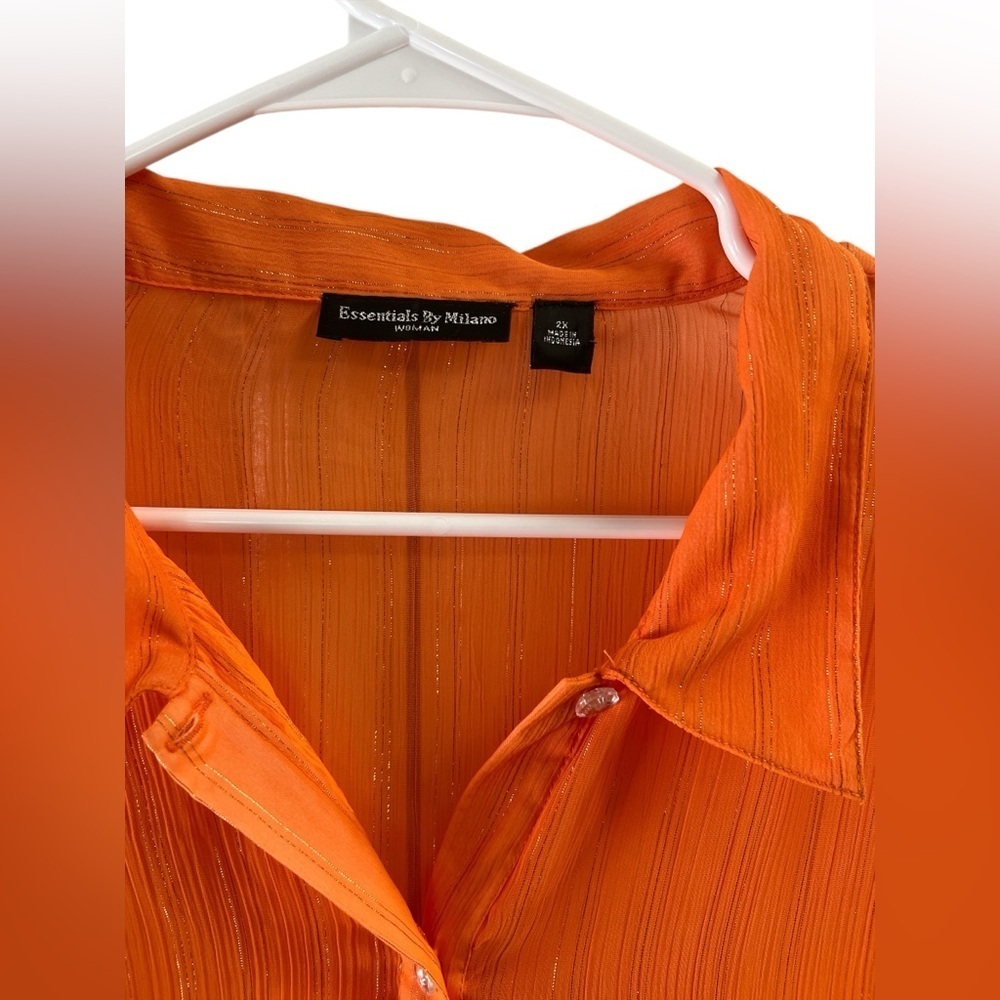 Vintage orange transparent lightweight button down long sleeve top - Picture 2 of 5